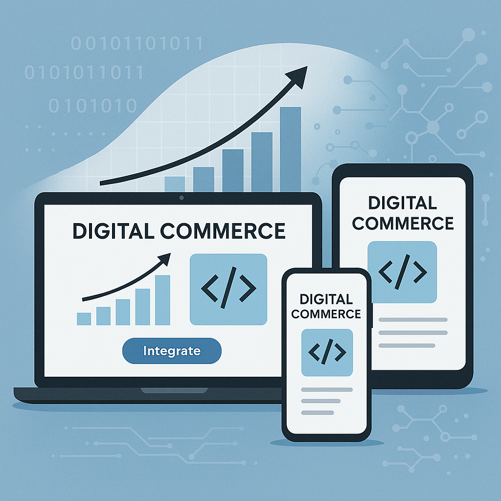 Custom digital commerce platform interfaces on multiple devices highlighting tailored business growth through technology