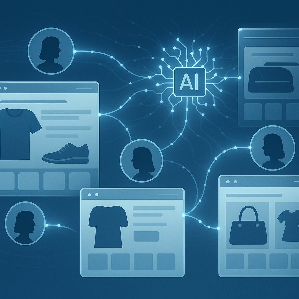 Futuristic digital ecommerce interface illustrating machine intelligence personalization and innovative marketing strategies in 2024